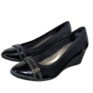 Time And Tru Black Dress Wedge Faux Patent Leather Toe Cap Size 7.5